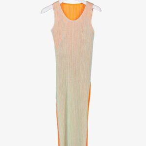 Pleats Please Issey Miyake Fluorescent Gradient Mesh Overlay Dress, Sz M